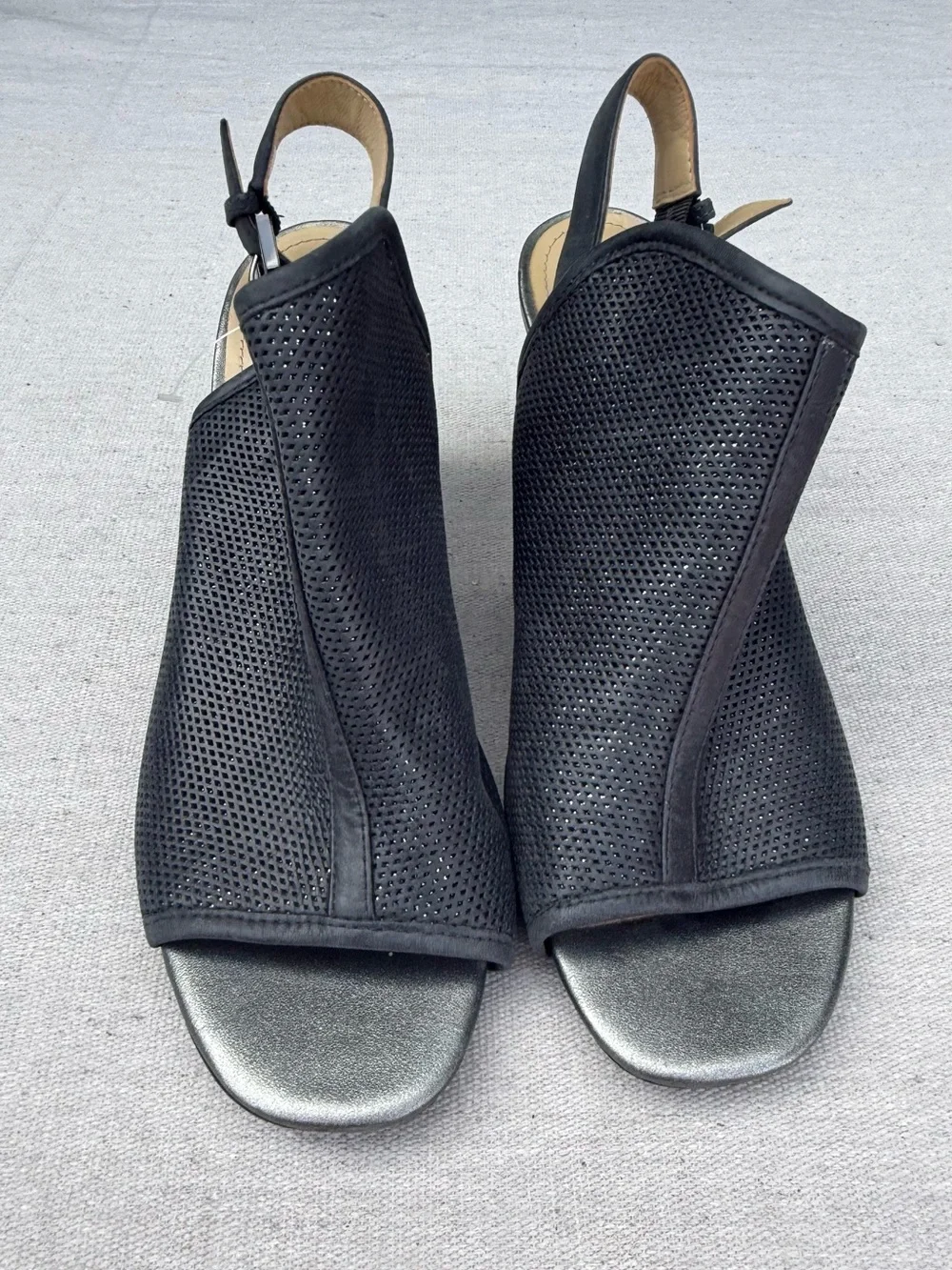 Geox Black Perforated Slingback Open-Toe Heels